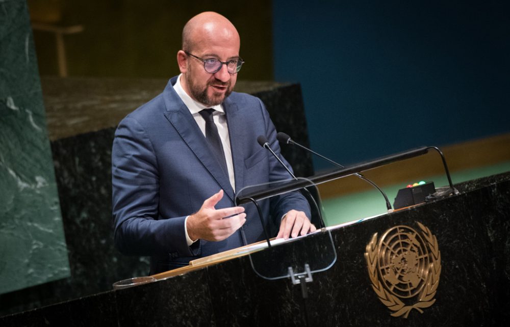 Charles Michel bei seiner Rede vor der UN-Vollversammlung in New York (Bild: Benoit Doppagne/Belga)