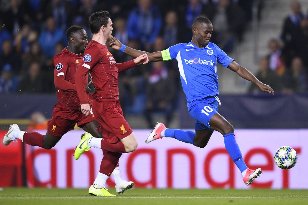Genk's Aly Mbwana Samatta pictured in action during a game between Belgian soccer team KRC Genk and English club Liverpool F.C. on the third day of the group stage of the UEFA Champions League, in the group E, Wednesday 23 October 2019 in Genk. BELGA PHOTO YORICK JANSENS