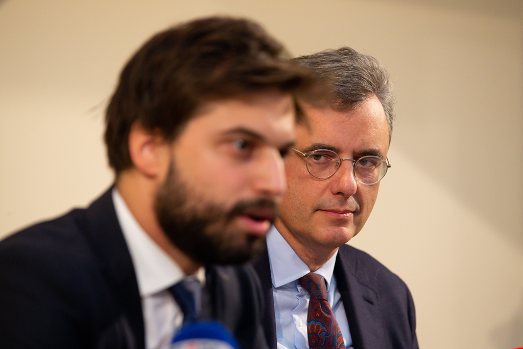 Die Informatoren Georges-Louis Bouchez und Joachim Coens (Bild: Nicolas Maeterlinck/Belga