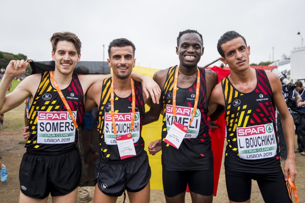 Michael Somers, Soufiane Bouchikhi, Isaac Kimeli und Lahsene Bouchikhi holen Silber in Lissabon (Bild: Jasper Jacobs/Belga)