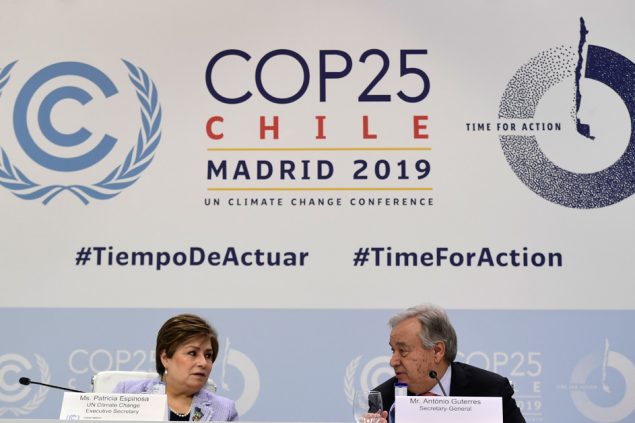 UN-Klimachefin Patricia Espinosa und UN-Generalsekretär Antonio Guterres bei der Klimakonferenz in Madrid (Bild: Cristina Quicler/AFP)