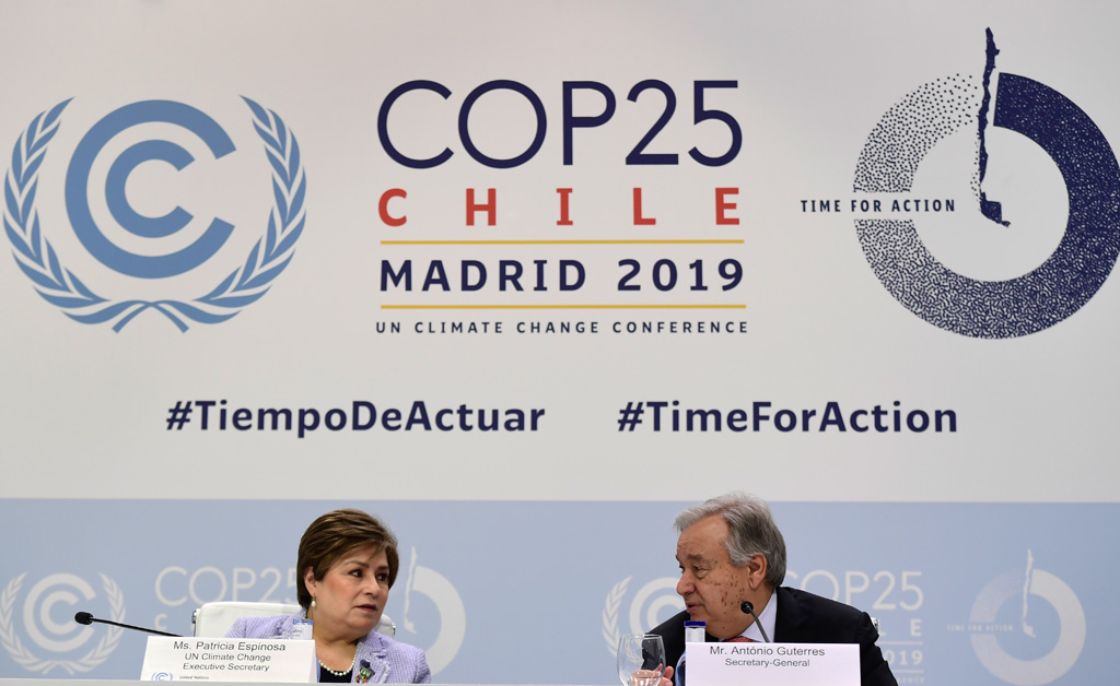 UN-Klimachefin Patricia Espinosa und UN-Generalsekretär Antonio Guterres bei der Klimakonferenz in Madrid (Bild: Cristina Quicler/AFP)