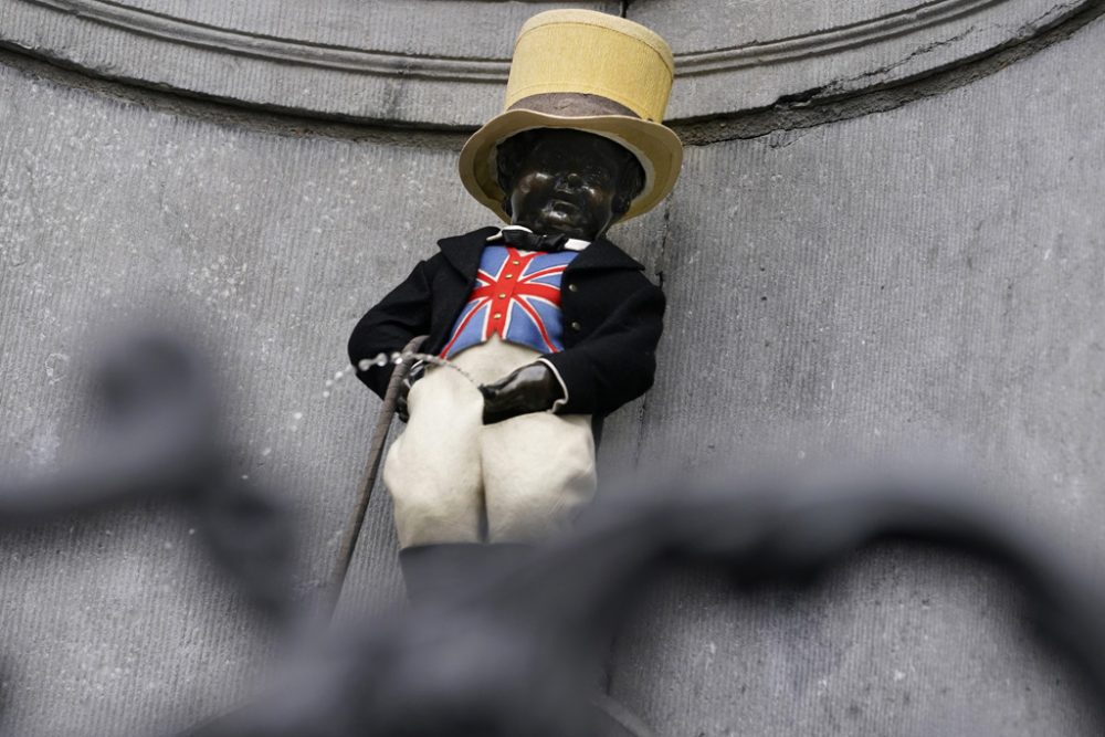 Manneken Pis im Brexit-Look