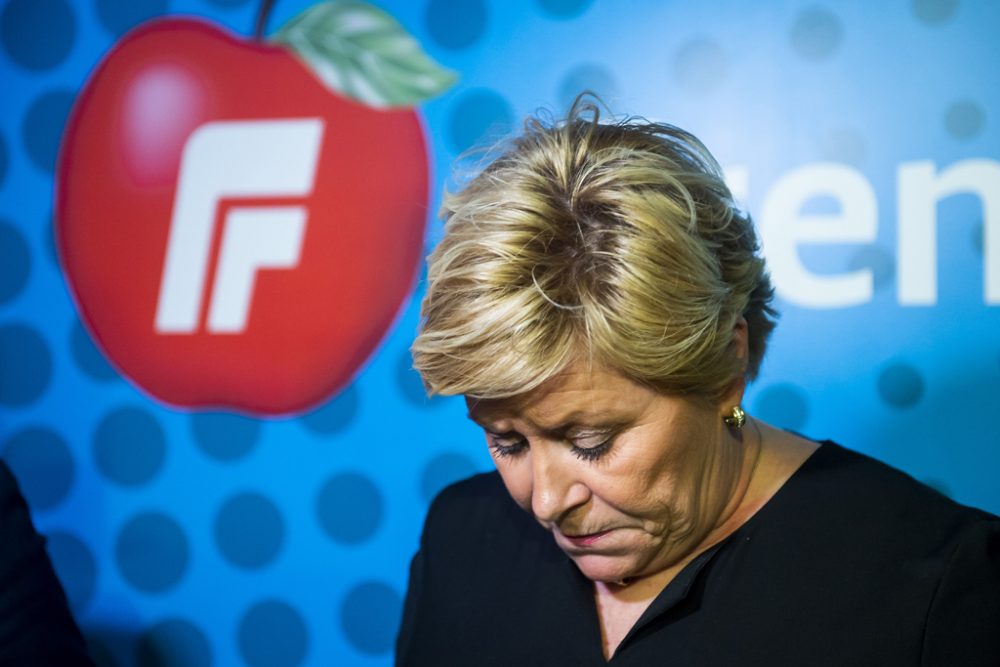 Die Parteichefin der norwegischen rechtspopulistischen Fortschrittspartei FRP, Siv Jensen (Bild: Fredrik Varfjell/NTB Scanpix/AFP)