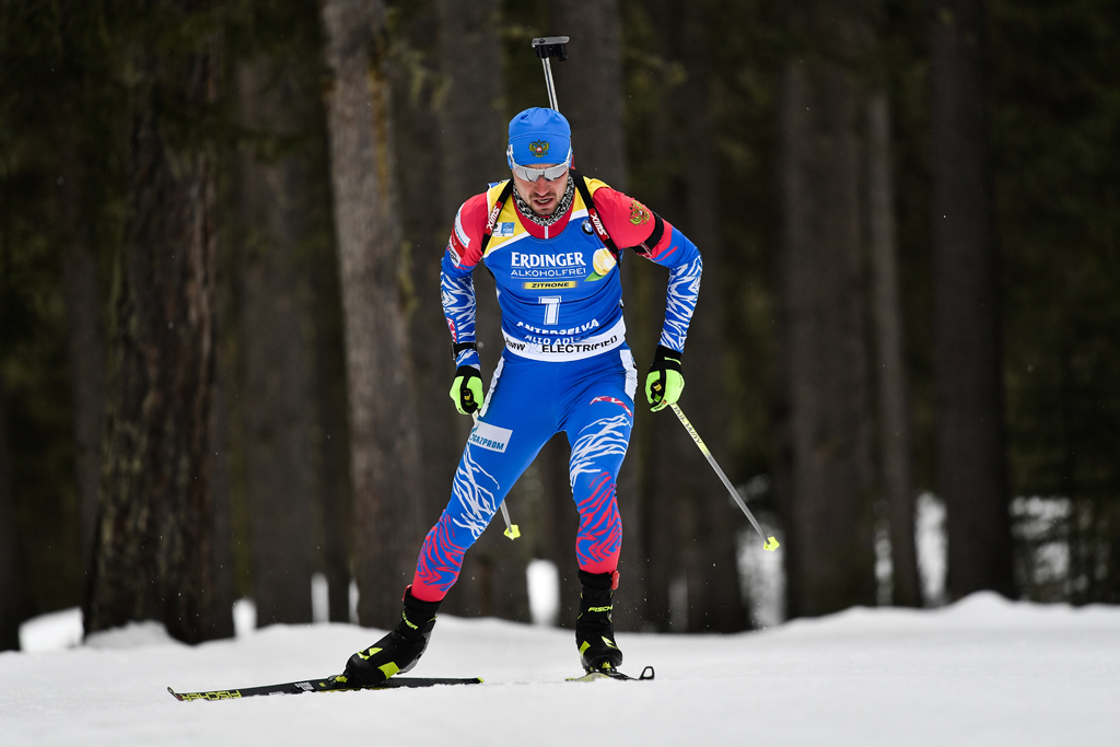 Der russische Sprint-Weltmeister Alexander Loginow am 19.2.2020 in Antholz (Bild: Marco Bertorello/AFP)