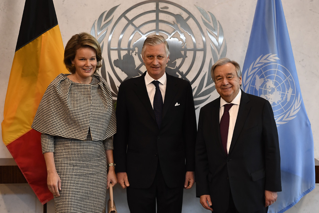 Königin Mathilde, König Philippe und UN-Generalsekretär Antonio Guterres