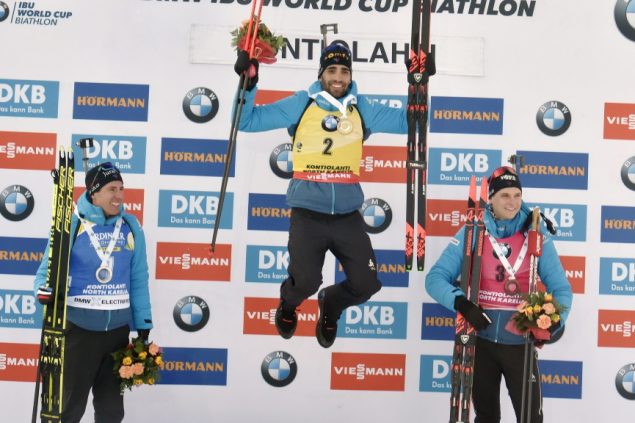 Martin Fourcade gewinnt sein letztes Rennen vor Quentin Fillon Maillet und Emilien Jacquelin (Bild: Jussi Nukari/AFP)