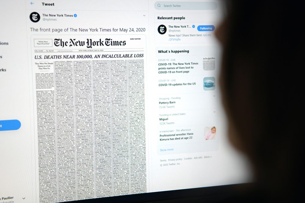 New York Times widmet Titelseite den Corona-Opfern aus den USA (Bild: Agustin Paullier/AFP)