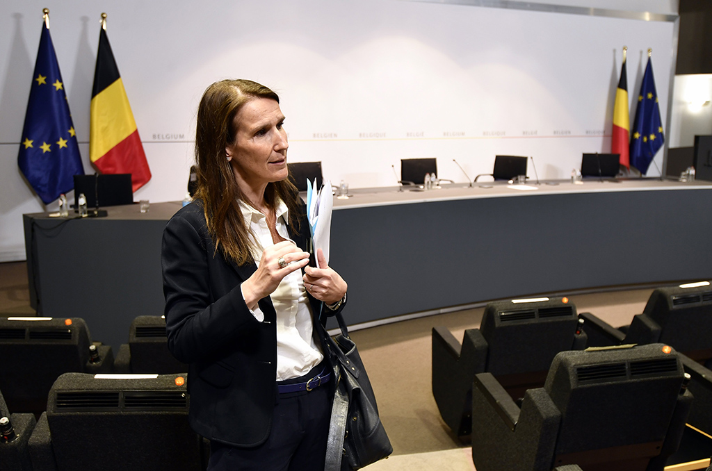 Premierministerin Sophie Wilmès am Mittwoch nach der Pressekonferenz des Nationalen Sicherheitsrats (Bild: Eric Lalmand/Pool/Belga)