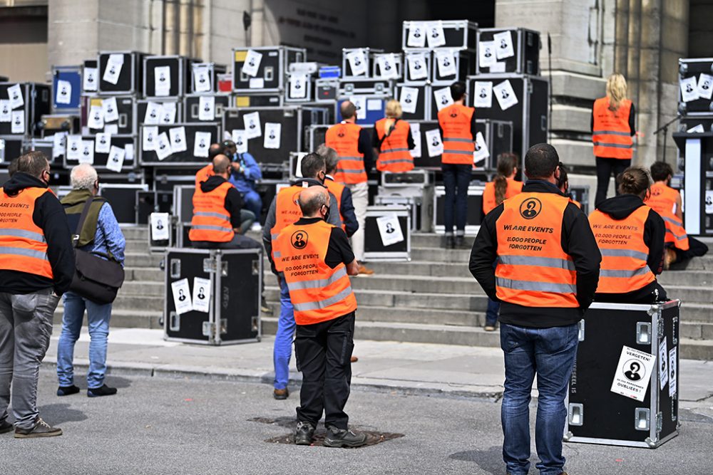 Demonstration des Veranstaltungssektors am 18.6. in Brüssel (Bild: Eric Lalmand/Belga)