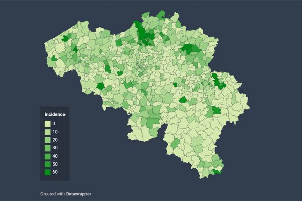 Übersicht der Infektionsfälle pro Gemeinde von Sciensano (30. Juli)