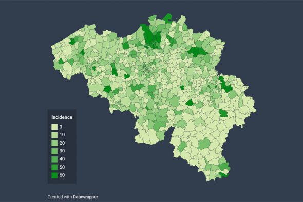 Übersicht der Infektionsfälle pro Gemeinde von Sciensano (31. Juli)