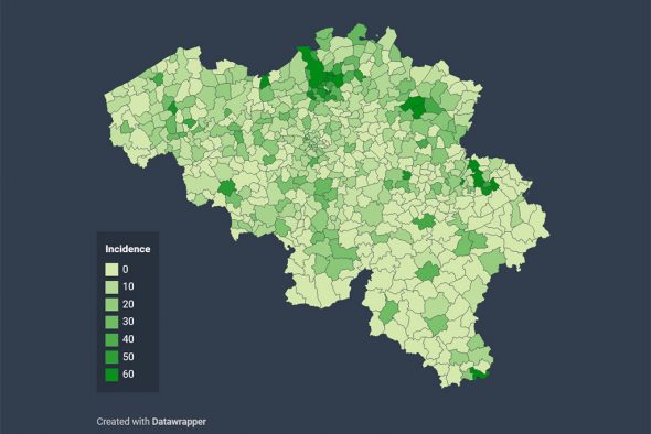 Übersicht der Infektionsfälle pro Gemeinde von Sciensano (28. Juli)