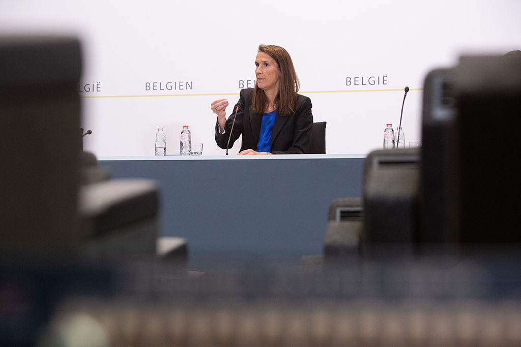 Premierministerin Sophie Wilmès nach einer Sitzung des Nationalen Sicherheitsrats am 24. Juni (Bild: Alexis Haulot/Pool/Belga)