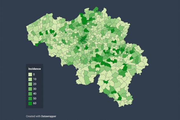 Übersicht der Infektionsfälle pro Gemeinde von Sciensano (19. August)