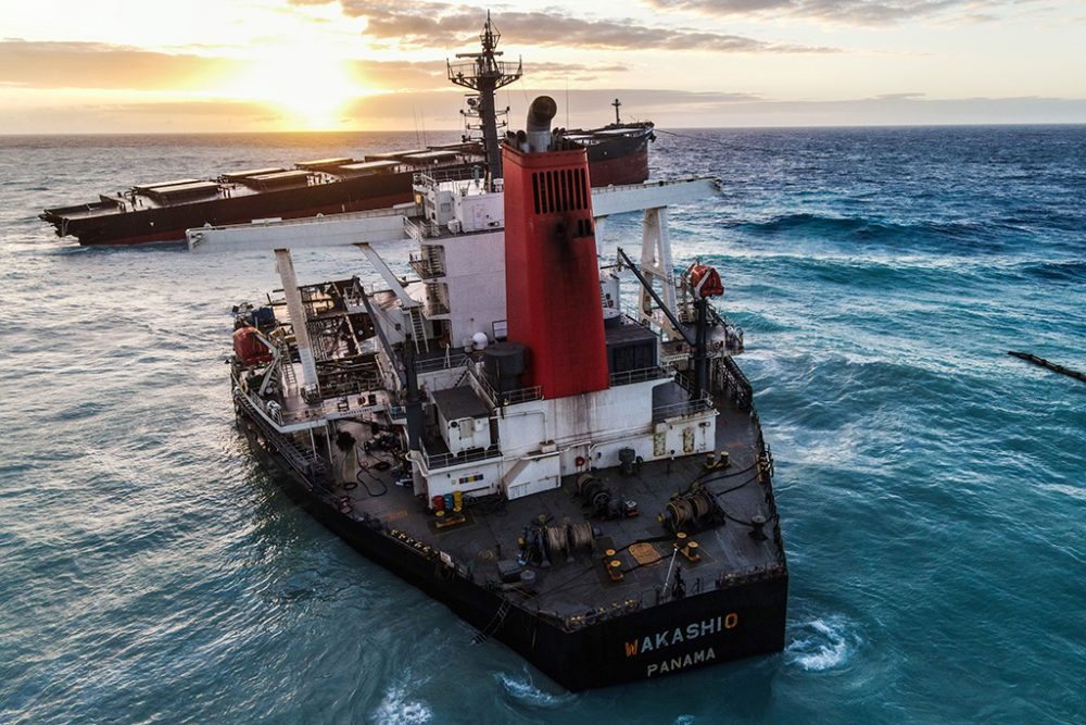 Der havarierte Frachter "Wakashio" vor Mauritius, 17. August (Bild: AFP)