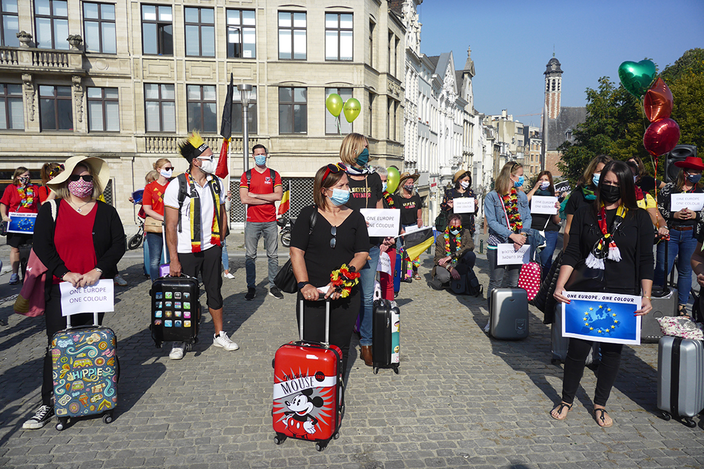 Protestaktion des Tourismussektors in Brüssel (Bild: Ophélie Delarouzée/Belga)