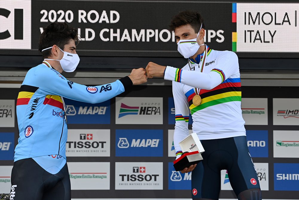 Straßenrad-WM im italienischen Imola: Wout van Aert und Filippo Ganna (Bild: Eric Lalmand/Belga)