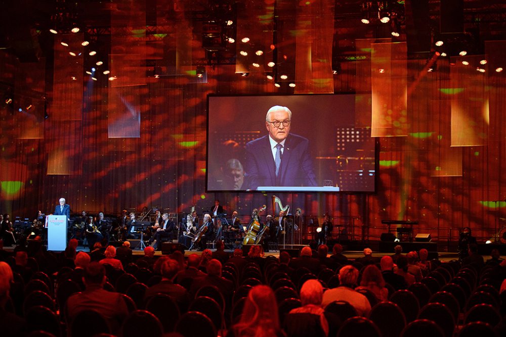 Frank-Walter Steinmeier bei der zentralen Gedenkfeier (Bild: Soeren Stache/POOL/AFP)