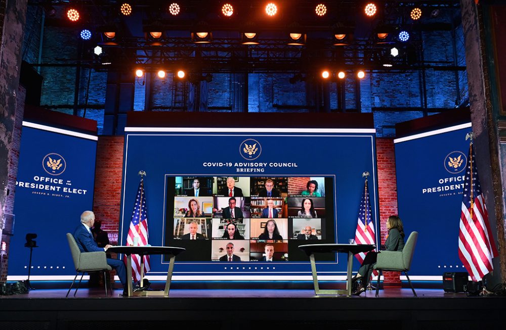 Joe Biden und Kamala Harris beim ersten virtuellen Treffen mit dem Corona-Expertenrat