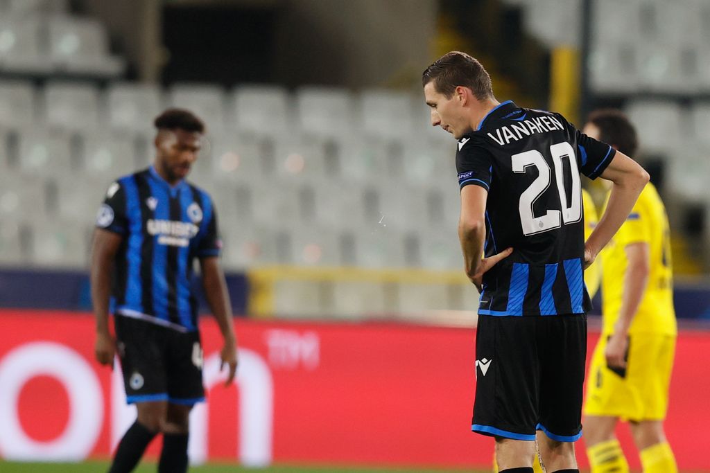Club's Hans Vanaken looks dejected during a soccer game between Belgian Club Brugge KV and German Ballspielverein Borussia 09 e.V. Dortmund, Wednesday 04 November 2020 in Brugge, the third group stage game of the UEFA Champions League, in group F. BELGA PHOTO BRUNO FAHY