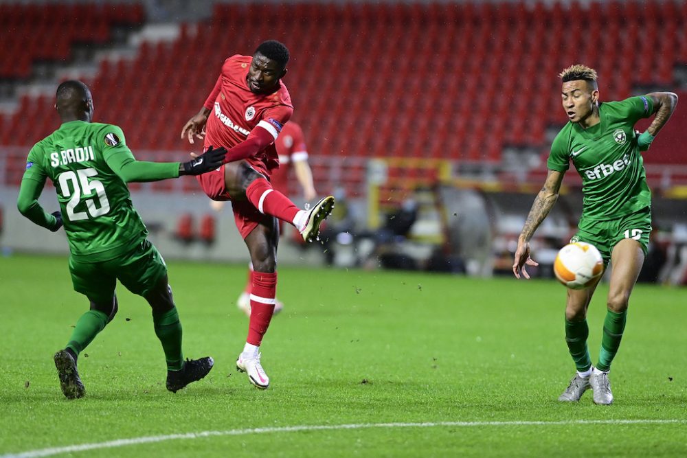 Martin Hongla beim Tor zum 1:0 der Antwerpener (Bild: Laurie Dieffembacq/Belga)