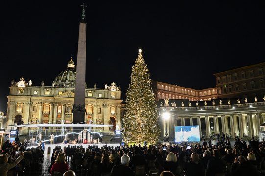 Weihnachtsbaum leuchtet auf dem Petersplatz (Bild: Andreas Solaro/AFP)