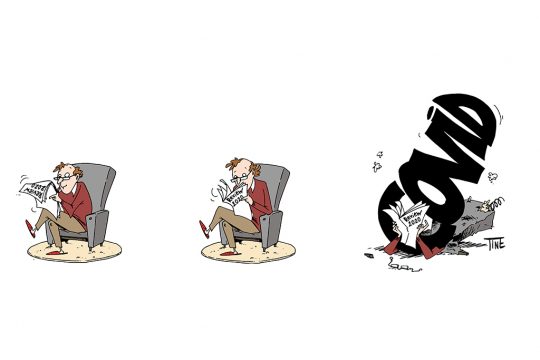 Tine fasst das Jahr 2020 zusammen (Karikatur: Valentine Lilien/BRF)