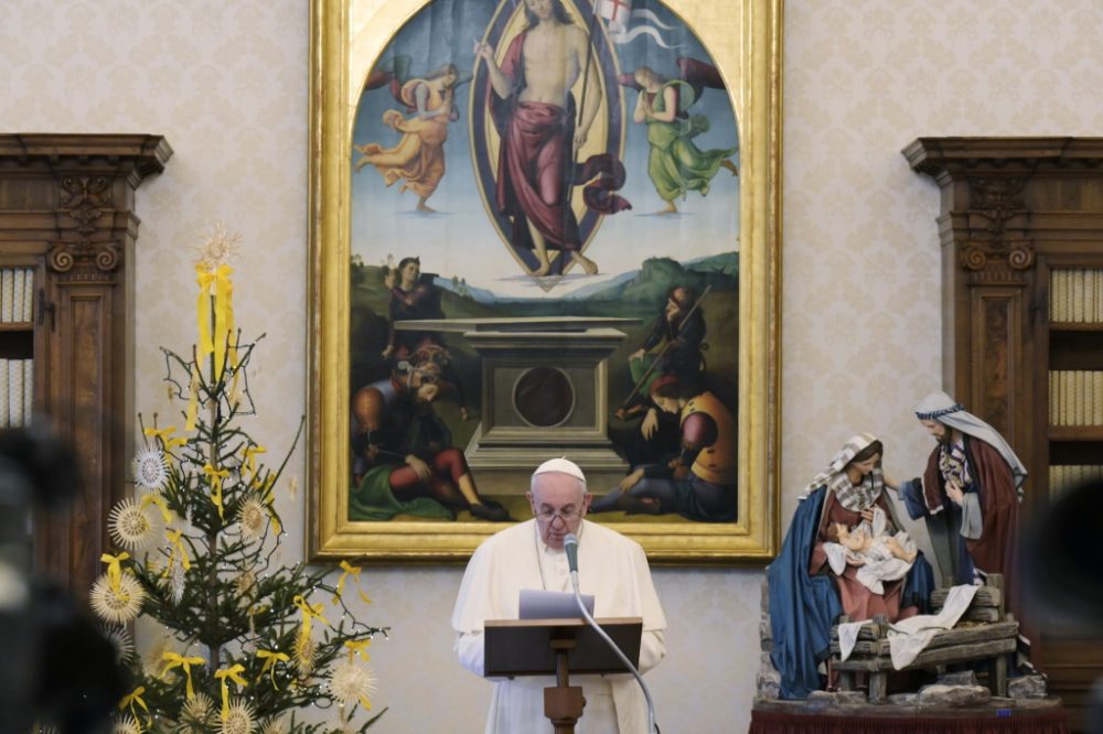 Der Papst bei einer live-gestreamten Privataudienz (Bild: Vatican Media/AFP)