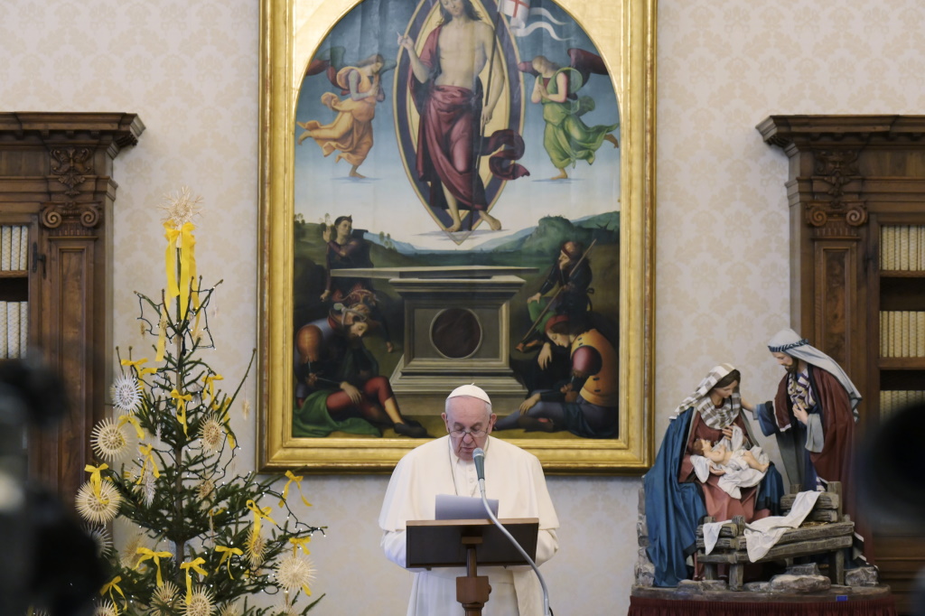 Der Papst bei einer live-gestreamten Privataudienz (Bild: Vatican Media/AFP)