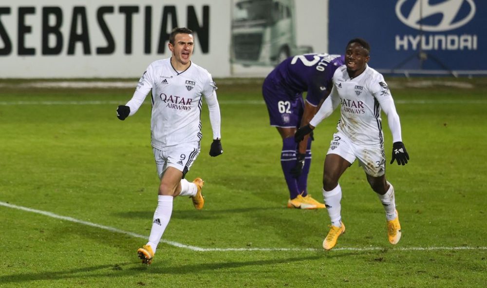 Eupen's Smail Prevljak celebrates after scoring during a soccer match between KAS Eupen and RSC Anderlecht, Friday 15 January 2021 in Eupen, on day 20 of the 'Jupiler Pro League' first division of the Belgian championship. BELGA PHOTO VIRGINIE LEFOUR