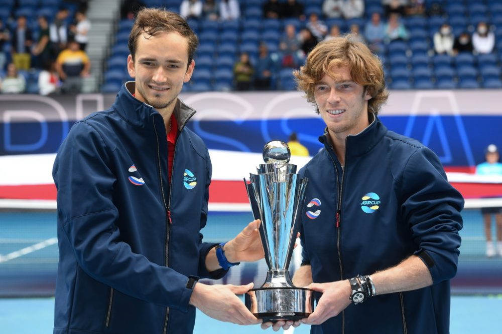 Andrej Rubljow und Daniil Medwedew (Bild: William West/AFP)