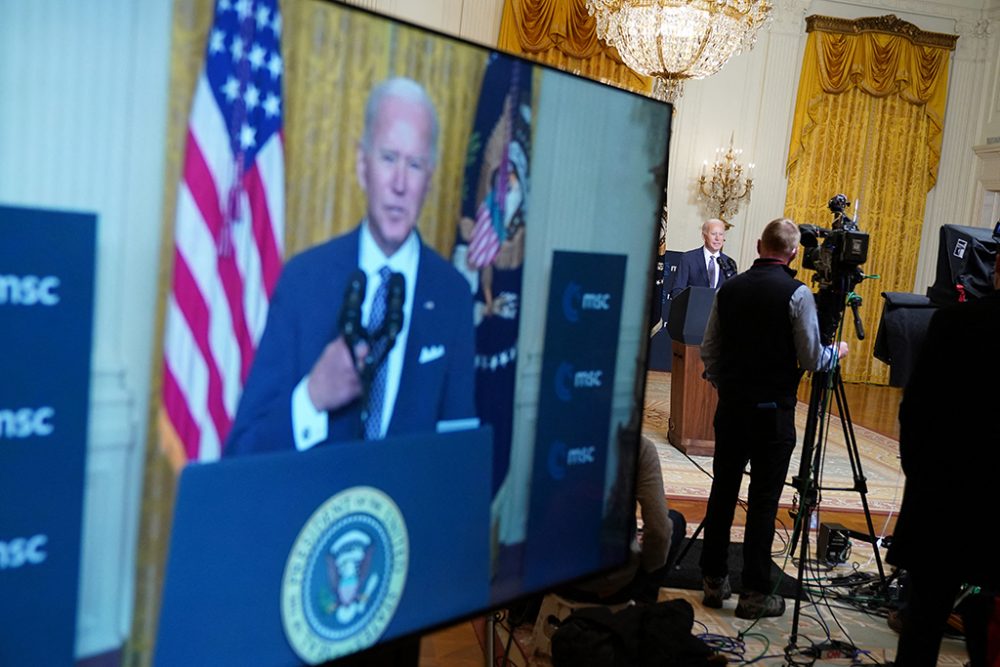 US-Präsident Joe Biden bei seiner Rede im Rahmen der Münchener Sicherheitskonferenz (Bild: Mandel Ngan/AFP)