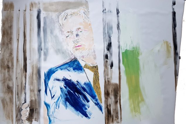 Miltos Manetas, 2020, "430 days in prison (Julian Assange, June 13, 2020)", Oil on Canvas, 120x127cm