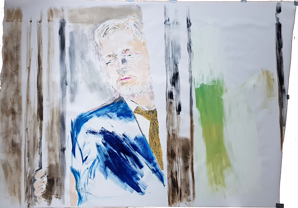 Miltos Manetas, 2020, "430 days in prison (Julian Assange, June 13, 2020)", Oil on Canvas, 120x127cm