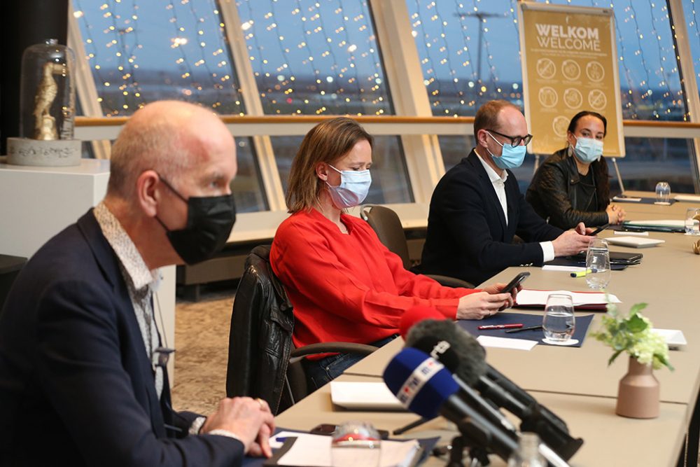 Pressekonferenz mit Geert Molenberghs, Caroline Desir, Ben Weyts Lydia Klinkenberg (Bild: Nicolas Maeterlinck/Belga)