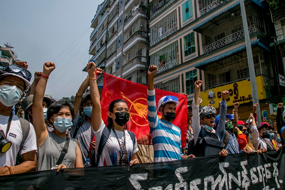 Proteste in Myanmar am 27. März: Mindestens 100 Menschen wurden getötet (Bild: Handout/Facebook/AFP)