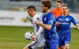 Eupen's Smail Prevljak and Gent's Dino Arslanagic fight for the ball during a soccer game between KAS Eupen and KAA Gent, Wednesday 03 March 2021 in Eupen, in the 1/4 finals of the 'Croky Cup' Belgian cup. BELGA PHOTO BRUNO FAHY