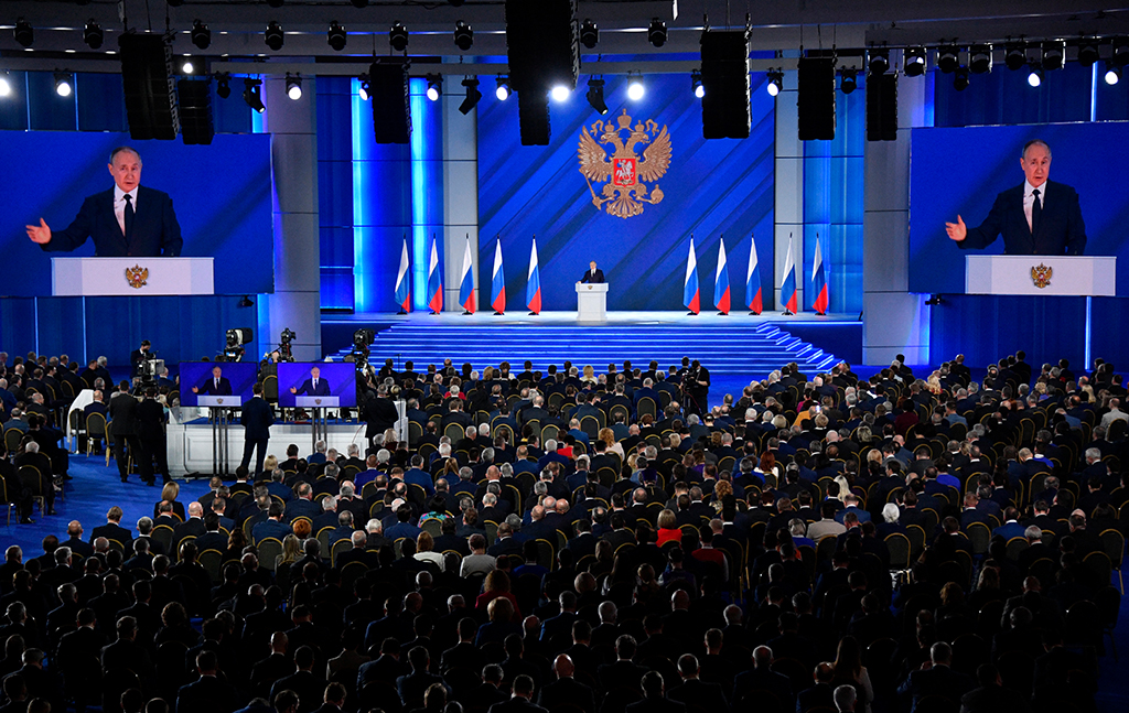 Wladimir Putin bei seiner Rede an die Nation in Moskau (Bild: Alexander Nemenov/AFP)