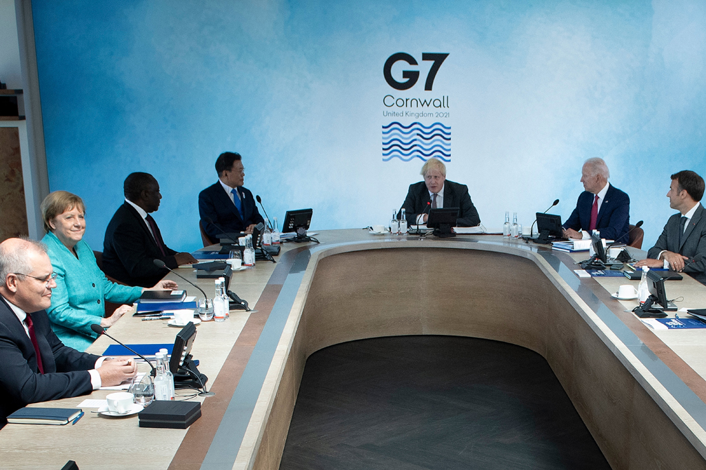 Einige der Staats- und Regierungschefs beim G7-Gipfel (Bild: Brendan Smialowski/AFP)