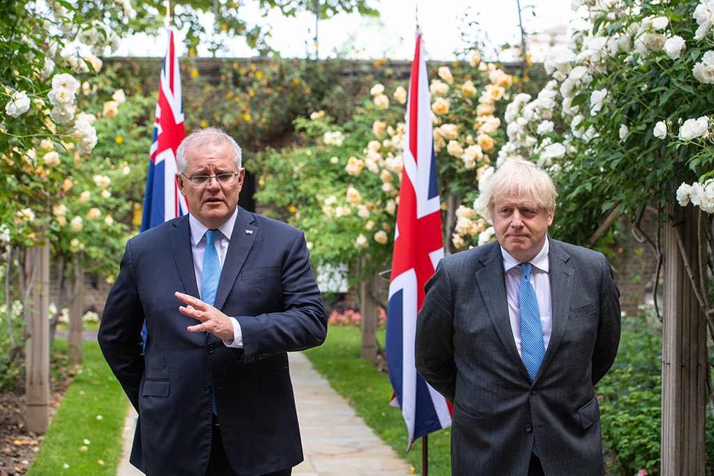 Scott Morrison und Boris Johnson (Bild: Dominic Lipinski/Pool/AFP)