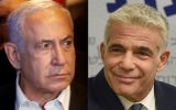 Israels bisheriger Regierungschef Netanjahu (li.) und Oppositionsführer Lapid (re.) (Bildmontage: Ahmad Gharabli/Debbie Hill/AFP)