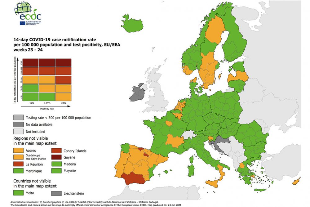 Die Karte der ECDC vom 24. Juni (Bild: ECDC)