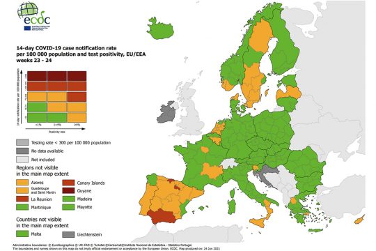 Die Karte der ECDC vom 24. Juni (Bild: ECDC)