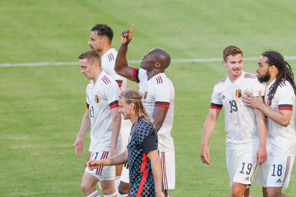 Belgium's Romelu Lukaku celebrates after scoring during a friendly game of the Belgian national soccer team Red Devils and Croatia national team, in Brussels, part of the preparation for the Euro2020 tournament Sunday 06 June 2021. BELGA PHOTO BRUNO FAHY