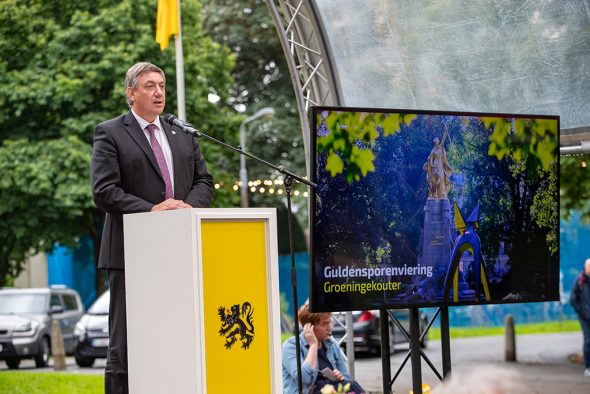 Flanderns Ministerpräsident Jan Jambon bei seiner Rede zum 11. Juli (Bild: Kurt Desplenter/Belga)