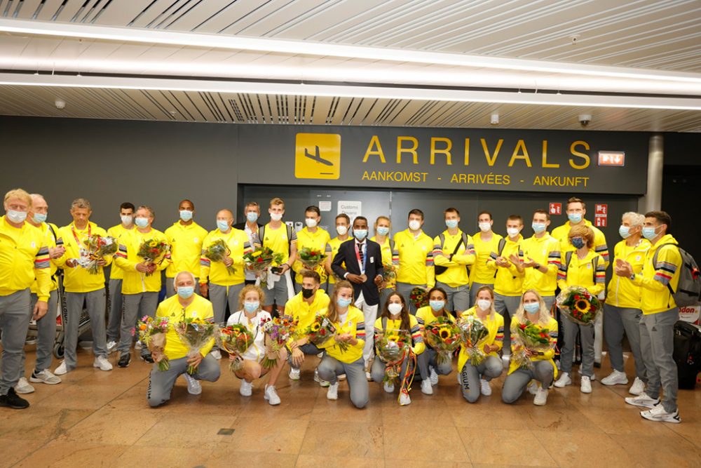 Belgische Athleten bei ihrer Ankunft am Brussels Airport (Bild: James Arthur Gekiere/Belga)