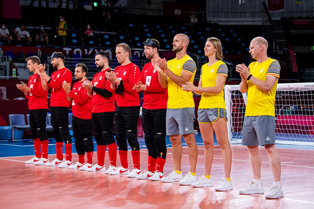 Die belgische Goalballmannschaft ist trotz einer 2:4-Niederlage gegen die Ukraine fürs Viertelfinale qualifiziert (Bild: Rob Walbers/Belga)