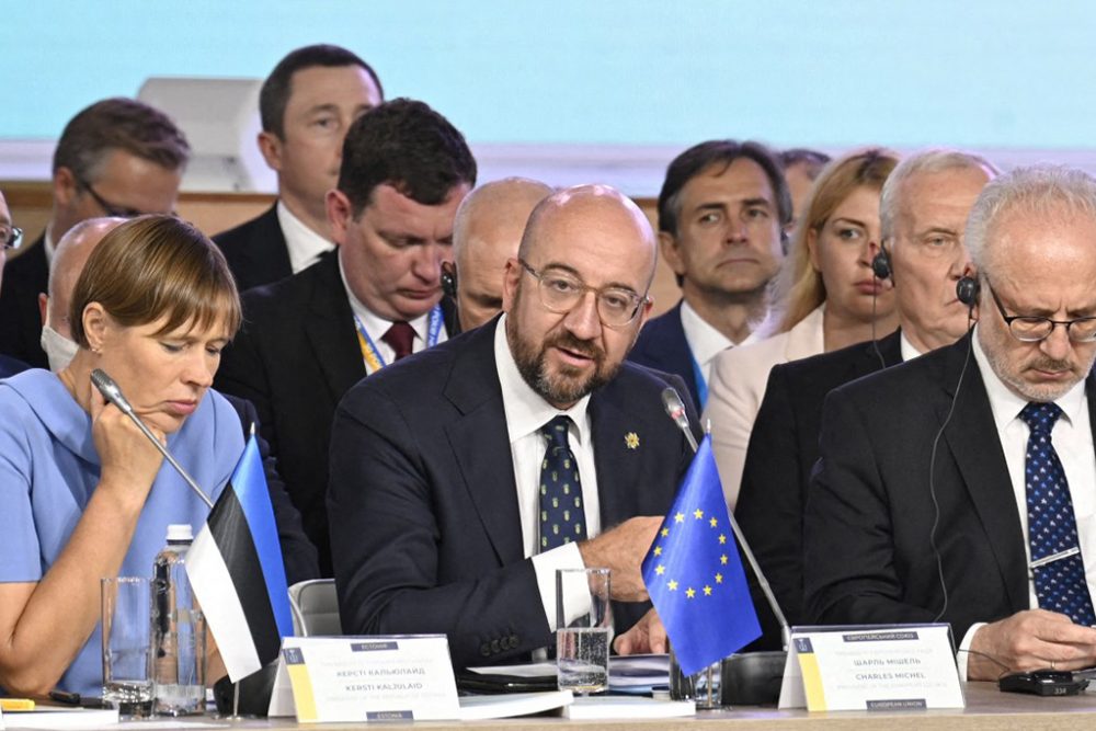 EU-Ratspräsident Charles Michel beim Gipfel der neuen "Krim-Plattform" (Bild: AFP PHOTO/Ukrainian Presidential Press Service)