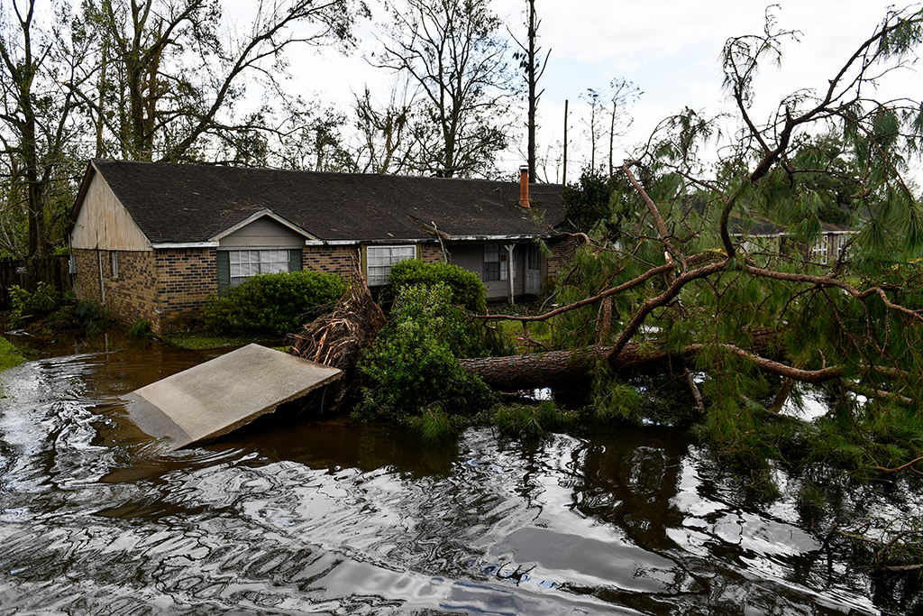 Umgestürzter Baum in einer Nachbarschaft von LaPlace, Louisiana (Bild: Patrick T. Fallon/AFP)
